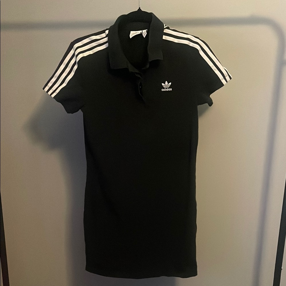 Adidas Black Polo Dress with White Stripes